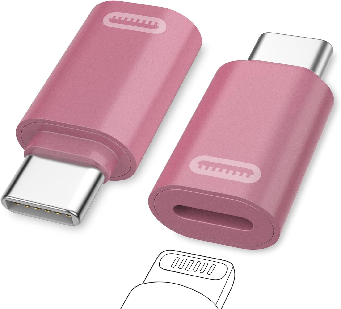RGB Lightning Female to USB-C Male Adapter - 2 Pack for iPhone 15/15 Pro/15 Pro Max, iPad Pro/Air, Fast Charging and Data Transfer, Cherry Pink (Not for Audio/OTG)